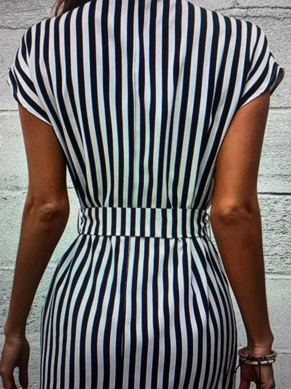 Striped Navy and White Belted Dress - Picture 3 of 5